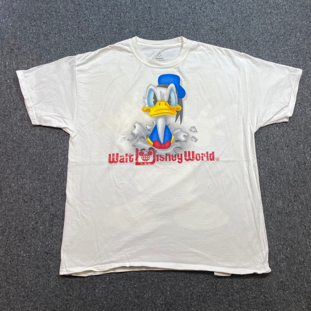 Disney Donald Duck TShirt XL Mens White Skater Walt Disney World Double Sided
